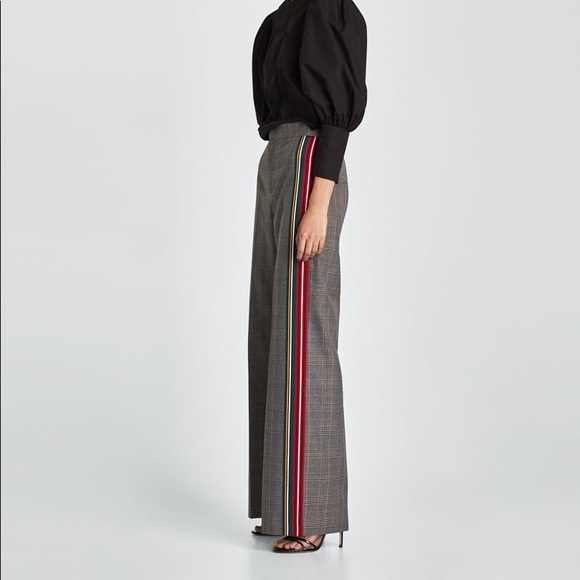 wide leg trousers with stripe down side